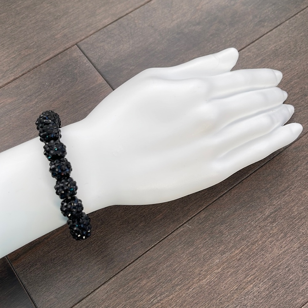 SUZY SHIER Women’s Black Sparkle Beaded Stretch Bracelet, Fashion Jewellery